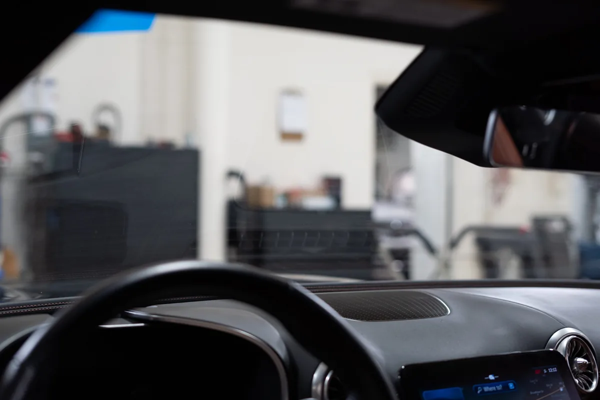 Driver's view through a clean windshield after replacement